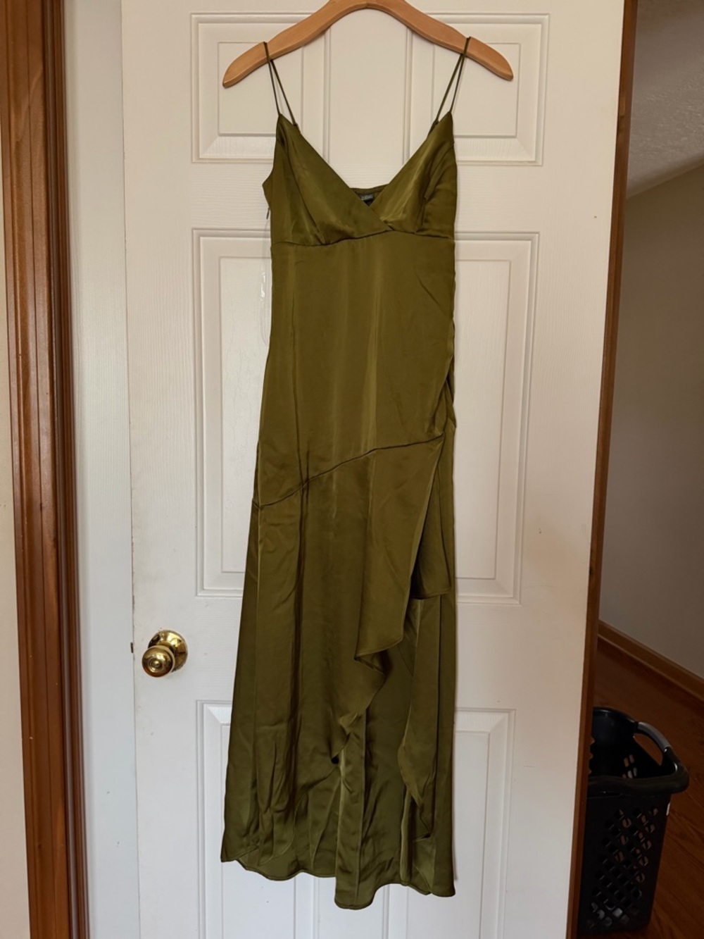 Target Olive Satin Slip Maxi Dress with Ruffle Detail